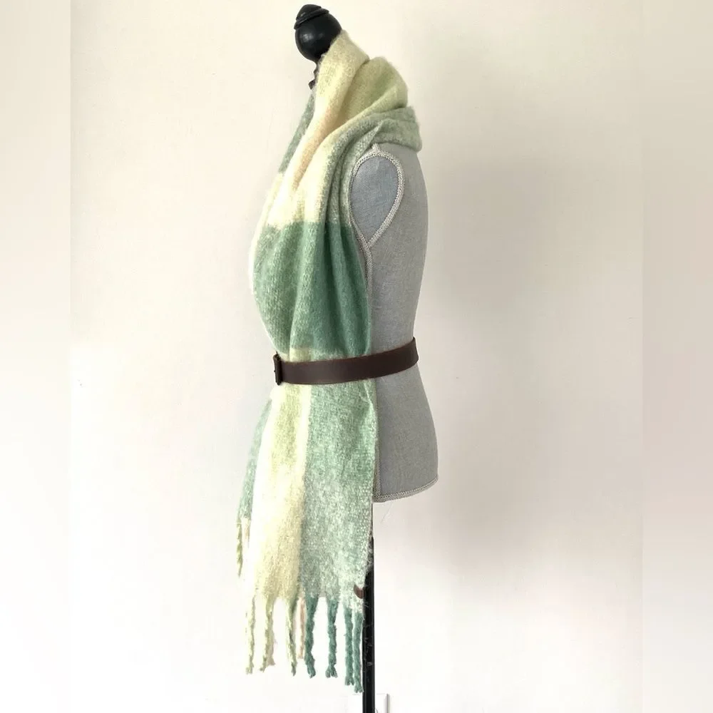 Lucky Brand Green & Cream Oversized Fringe Scarf Versatile Casual Chic Laganlook
